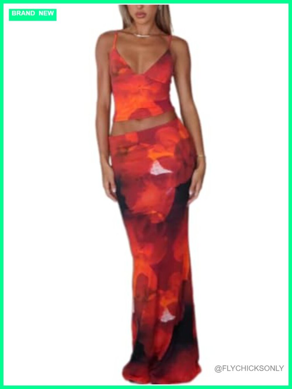 Floral Halter Top Maxi Skirt Set 2 Piece Polyester Elastane Summer Outfit